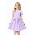 thumbnail image 1 of HILEELANG Little Girl Dress Short Sleeve Summer Lavender Casual Tie Back Princess Elegant Party Dress 4-5T, 1 of 7