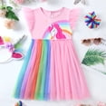 thumbnail image 1 of HILEELANG Little Girl Dresses Short Ruffle Sleeve Cotton Tulle Tutu Pink Unicon Birthday Party Dresses Size 7, 1 of 5