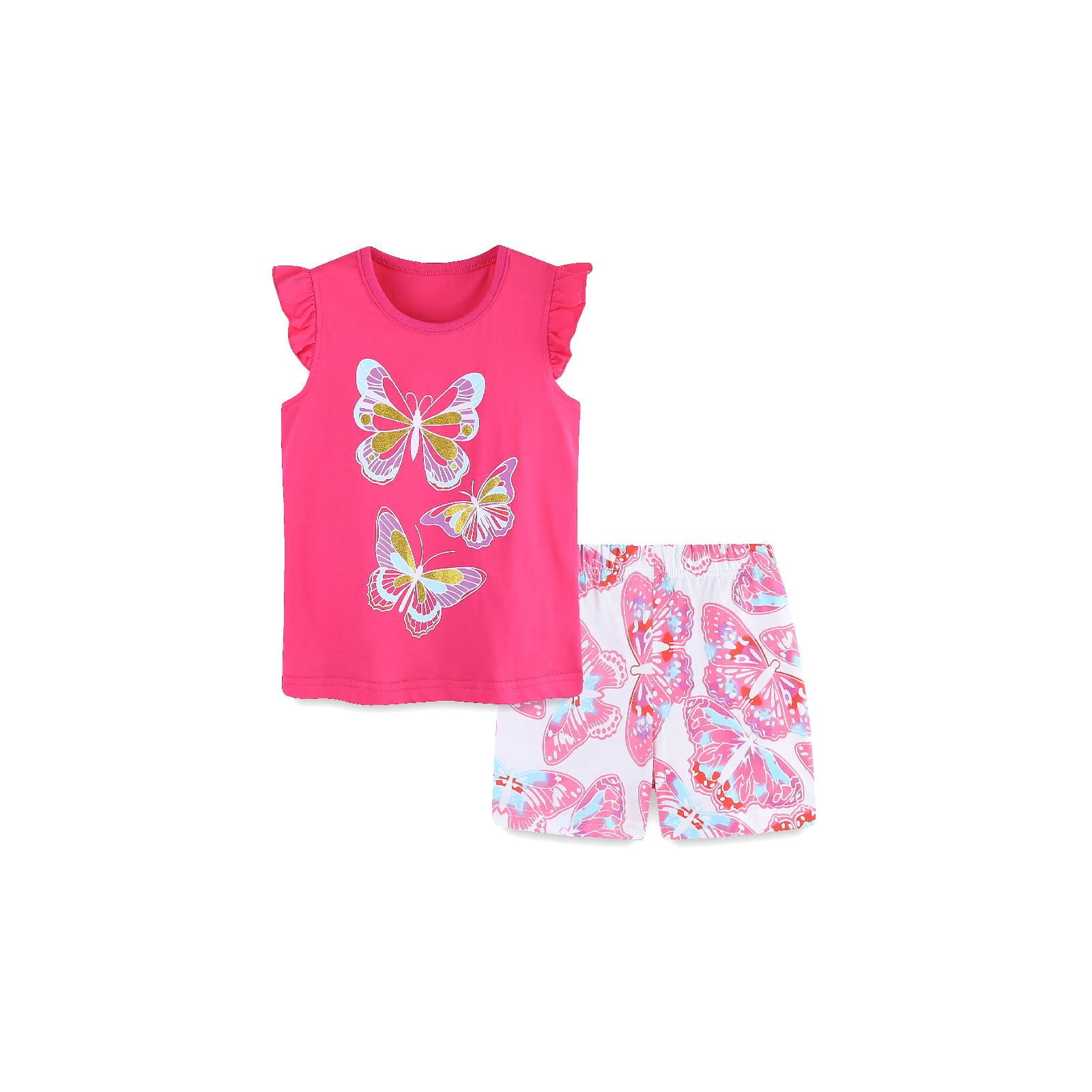 HILEELANG Little Girl Easter Summer Short Outfits Cotton CrewNeck Pink