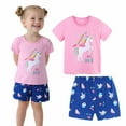 thumbnail image 1 of HILEELANG Little Girl Easter Summer Short Outfits Cotton CrewNeck Pink Unicorn Short Sleeve Playwear 2PC Sets 6Years, 1 of 5