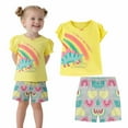 thumbnail image 1 of HILEELANG Little Girl Easter Summer Short Outfits Cotton CrewNeck Yellow Animals Short Sleeve Playwear 2PC Sets 6Years, 1 of 5