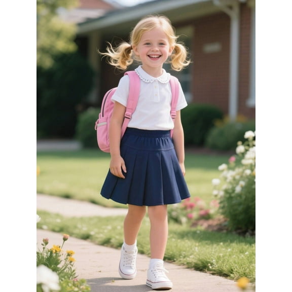 HILEELANG Little Girl School Uniform Pleated Scooter Skirt With lightweight built-in liner shorts Pull On Elastic Waist Skirt Khaki 9-10years