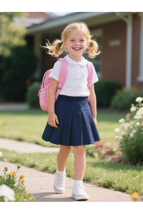 Little Girl School Uniform Pleated Scooter Skirt With lightweight built-in liner shorts Pull On Elastic Waist Skirt Khaki 9-10years