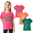 thumbnail image 1 of HILEELANG Little Girl Short Sleeve Tees Summer Pink Orange Green Heart Cotton Tops Shirts 3 Packs Size 6, 1 of 10