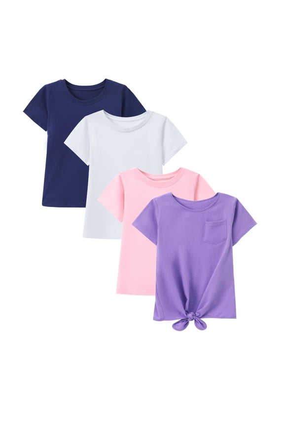 Little Girls 5-16Y Navy White Pink Purple Cotton Short Sleeve Crewneck T Shirt Tee Size 7-8Y