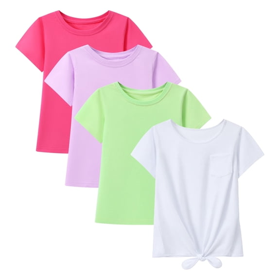 HILEELANG Little Girls 5-16Y Hot Pink Lavender Light Green White Cotton Short Sleeve Crewneck T Shirt Tee Size 5-6Y