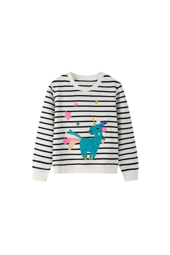 Little Girl Sweatshirts Black and White Unicorn Cotton Casual Round Neck Long Sleeve Pullover Tops Sweater Shirt 7T