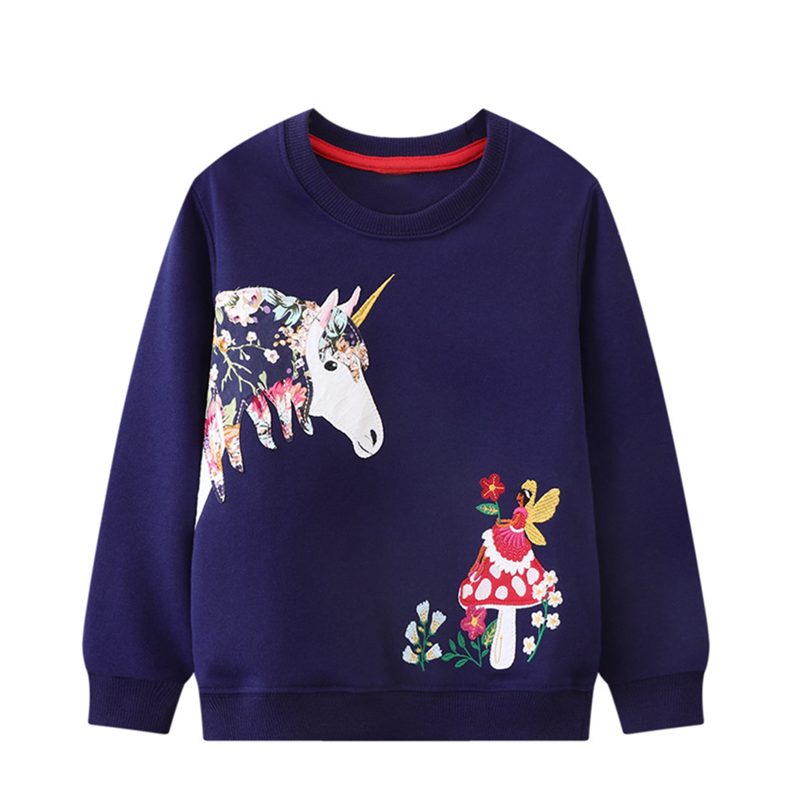 HILEELANG Little Girl Sweatshirts Blue Unicorn Fairy Applique