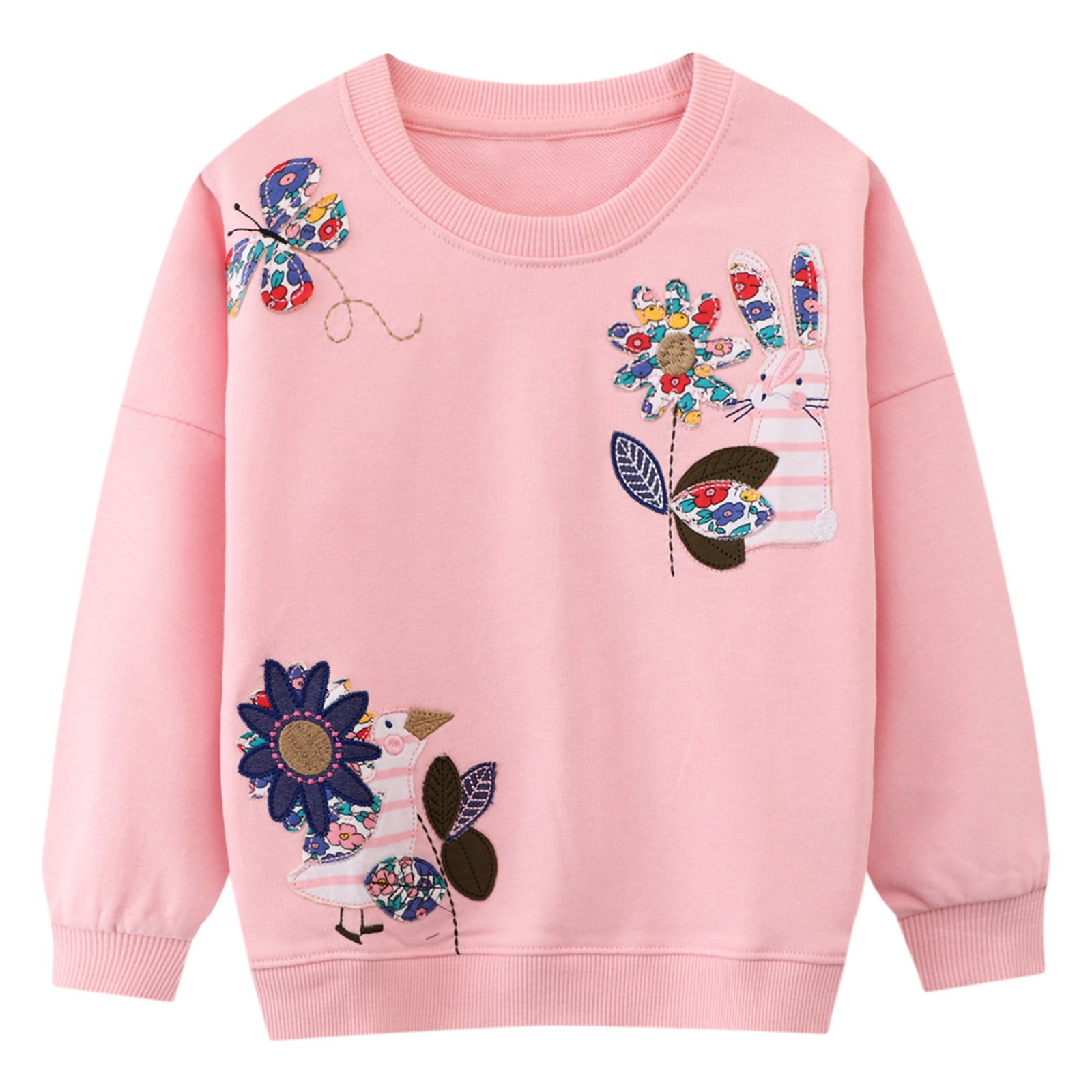 HILEELANG Little Girl Sweatshirts Pink Bunny Butterfly Applique Cotton ...