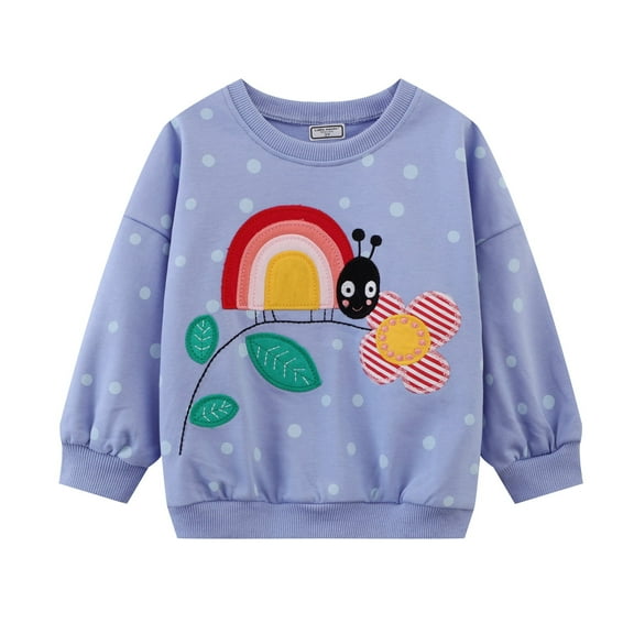 HILEELANG Little Girl Sweatshirts Purple Bee Printed Cotton Casual Crew Neck Long Sleeve Tops Shirt 7Years