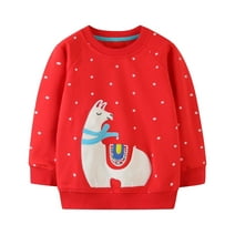HILEELANG Little Girl Sweatshirts Red Elk Cotton Casual Round Neck Long Sleeve Pullover Tops Sweater Shirt 6T