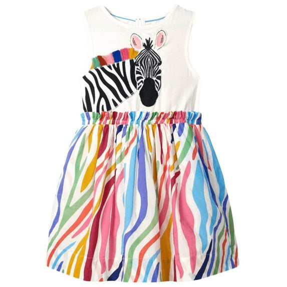 HILEELANG Little Girls Cotton Dress Short Sleeves Casual Summer Striped Basic Shirt Jumpskirt Playwear Dresses 6Y