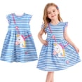 thumbnail image 1 of HILEELANG Little Girls Cotton Dress Sleeveless Casual Summer Striped Basic Shirt Blue Striped Unicorn Jumpskirt Playwear Dresses 8Y, 1 of 6