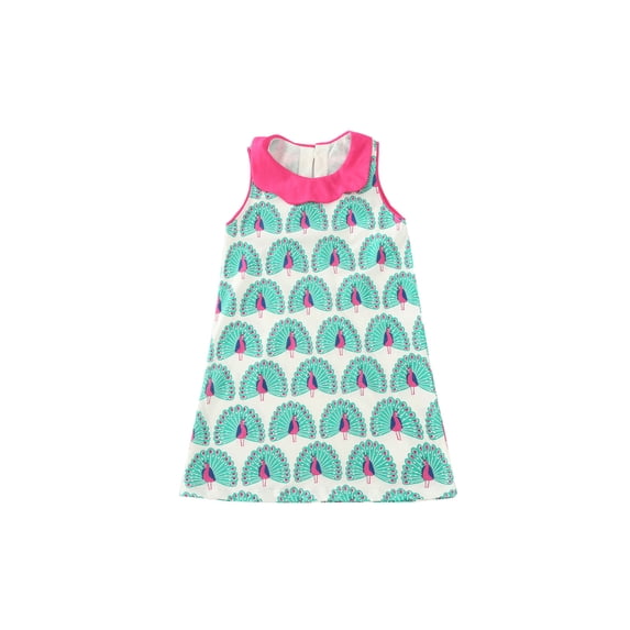 HILEELANG Little Girls Cotton Dress Sleeveless Casual Summer Striped Basic Shirt Green Peacock Pattern Jumpskirt Playwear Dresses 3Y
