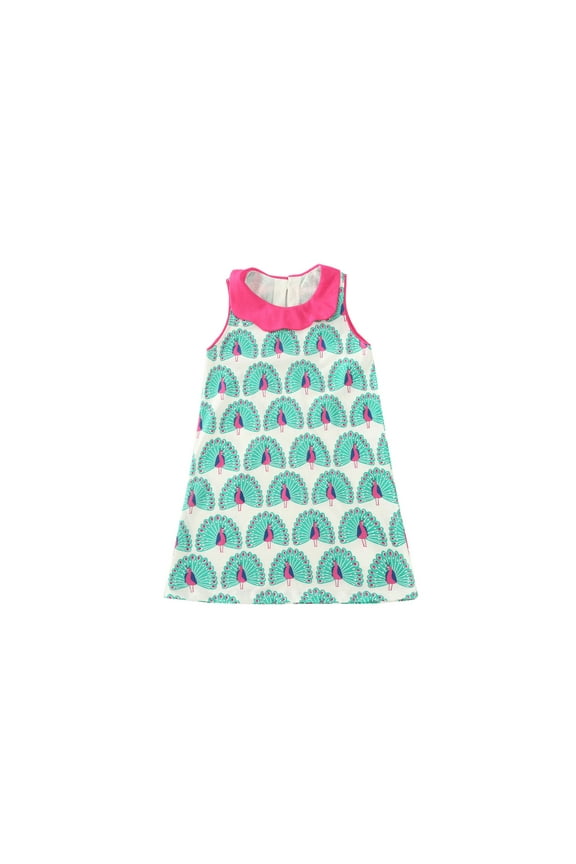 Little Girls Cotton Dress Sleeveless Casual Summer Striped Basic Shirt Green Peacock Pattern Jumpskirt Playwear Dresses 6Y