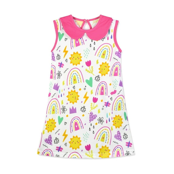 HILEELANG Little Girls Cotton Dress Sleeveless Casual Summer Sundress Rainbow Printed Jumper Skirt 6Years