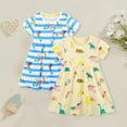 thumbnail image 1 of HILEELANG Little Girls Short Sleeve Dress Spring Summer Cotton Casual Blue Mermaid Yellow Animals Printed Jersey Shirt Dresses 2 Packs 6Years, 1 of 5