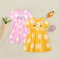 thumbnail image 1 of HILEELANG Little Girls Short Sleeve Dress Spring Summer Cotton Casual Pink Yellow Bunny Printed Jersey Shirt Dresses 2 Packs 6Years, 1 of 5