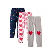 HILEELANG Little Girls Leggings 3-Pack Set Cotton Casual Solid Gray Loving Heart Tights Pants 6Years