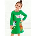 thumbnail image 1 of HILEELANG Little Girls Long Sleeved Dresses Christmas Winter Cotton Casual Cute Green Cat Cartoon Pattern Dress 8Years, 1 of 7