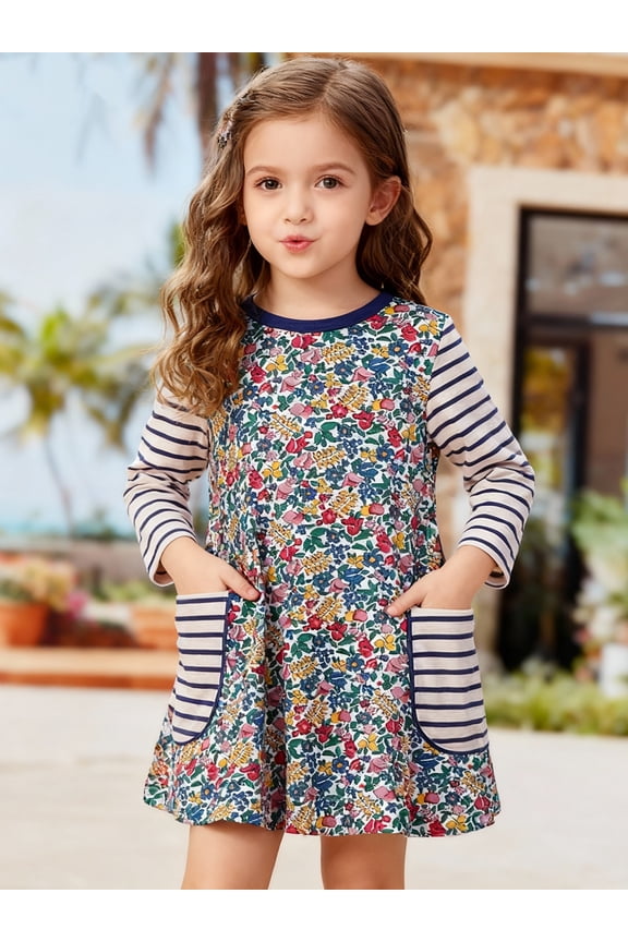 toddle Girls Long Sleeved Dresses Christmas Winter Cotton Casual Cute Party Cartoon Animal Unicorn Pattern Dress 4Y