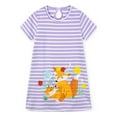 thumbnail image 1 of HILEELANG Little Girls Short Sleeve Purple Dresses Easter Summer Cotton Casual Cartoon Animal Fox Pattern Swing Twirly Sundress 6Years, 1 of 6
