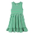 thumbnail image 1 of HILEELANG Little Girls Sleeveless Crew Neck Green Strip Dress Easter Summer Cotton Swing Sundress 10Years, 1 of 4