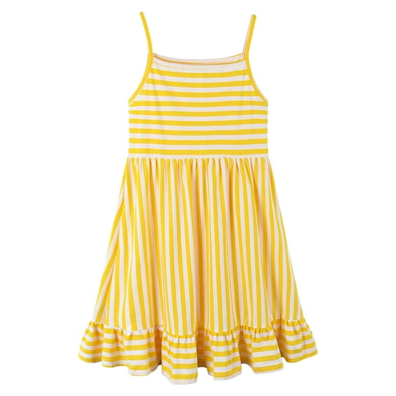HILEELANG Little Girls Sleeveless Crew Neck Yellow Strip Dress Easter Summer Cotton Swing Sundress 12Years