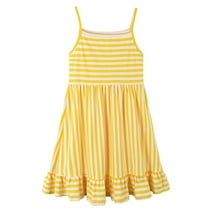 HILEELANG Little Girls Sleeveless Crew Neck Yellow Strip Dress Easter Summer Cotton Swing Sundress 8Years