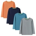 thumbnail image 1 of HILEELANG Little Girls and Boys' Dry-Fit Moisture Wicking Active Athletic Performance Grey Navy Orange Long-Sleeve Tops T-Shirt 4 Packs Size 6, 1 of 5