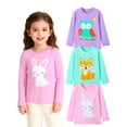 thumbnail image 1 of HILEELANG Littler Girls Long Sleeve T Shirts 3 Pack – 100% Cotton Casaul Pink Blue Purple Bunny Fox Owl Cute Graphic Tees for Fall Winter Everyday Layering & Play Tops 6 Years, 1 of 12