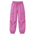 thumbnail image 1 of HILEELANG Girls Cargo Jogger Sweatpants, Stretch Drawstring Pants with Pockets, Pink, Ages 5-6Y, 1 of 13