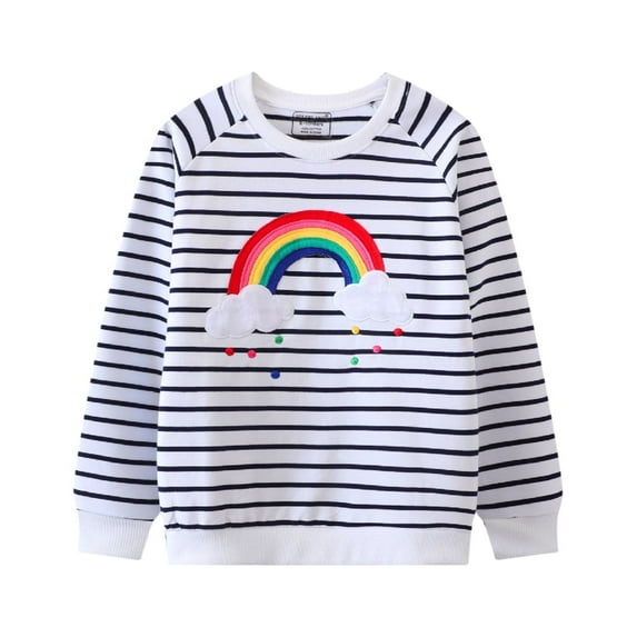 HILEELANG Toddle Girl Sweatshirts Black and White Rainbow Cotton Casual Round Neck Long Sleeve Pullover Tops Sweater Shirt 2T