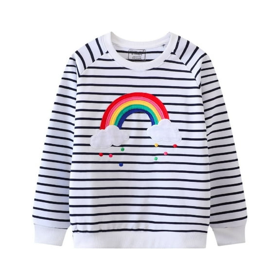 HILEELANG Toddle Girl Sweatshirts Black and White Rainbow Cotton Casual Round Neck Long Sleeve Pullover Tops Sweater Shirt 2T