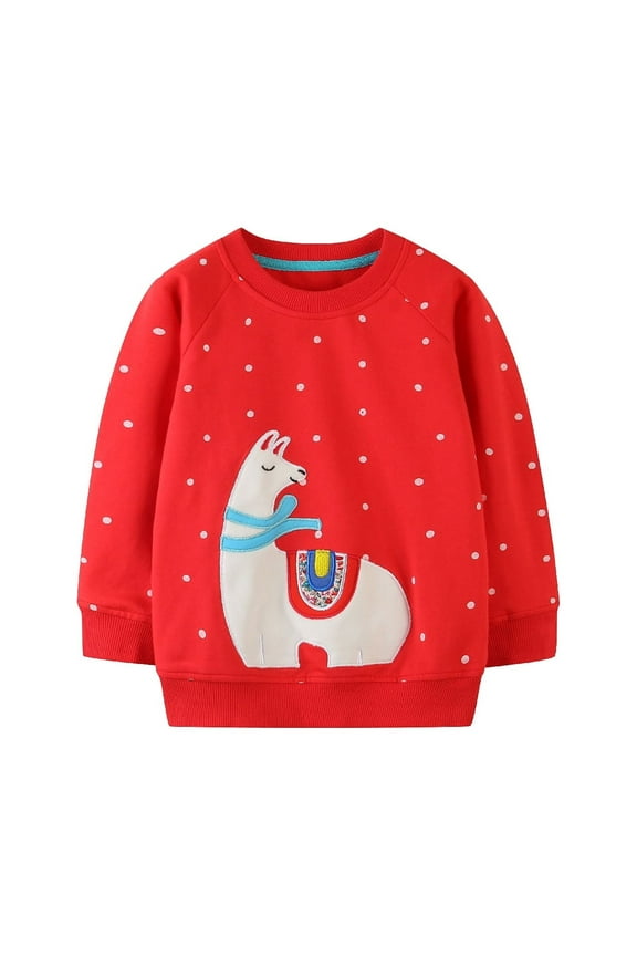 Toddle Girl Sweatshirts Red Elk Cotton Casual Round Neck Long Sleeve Pullover Tops Sweater Shirt 4T