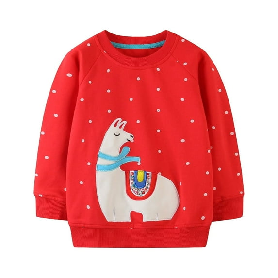 HILEELANG Toddle Girl Sweatshirts Red Elk Cotton Casual Round Neck Long Sleeve Pullover Tops Sweater Shirt 5T