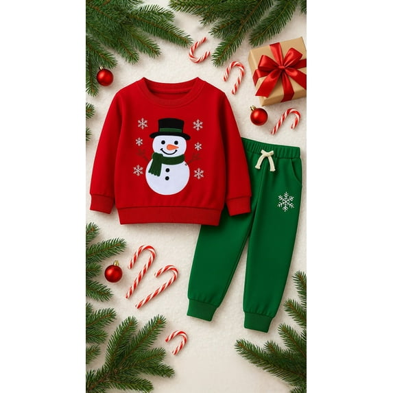 HILEELANG Toddler Boys Christmas Snowman Embroidery Sweatshirt and Pants Set, 2 Piece Long Sleeve Outfit for Kids, Cotton Fall Winter Clothes 3T