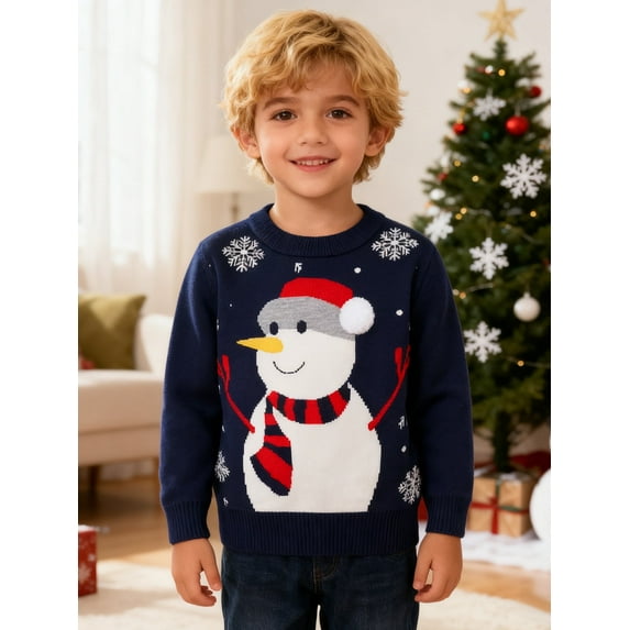 HILEELANG Toddler Boy Girl Christmas Sweater Knite Pullover Xmas Blue Snowman Sweatshirts Tops 2-3T