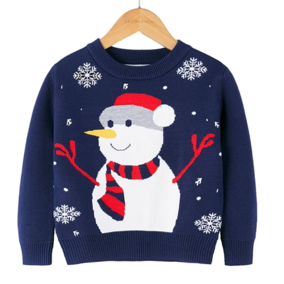 Toddler Boy Girl Christmas Sweater Knite Pullover Xmas Blue Snowman Sweatshirts Tops 4-5T