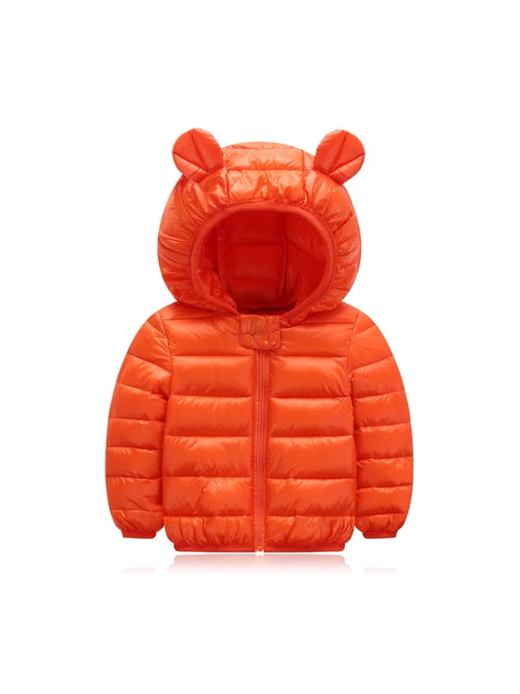 Kids Lightweight Hooded Puffer Jacket, Packable Winter Coat, Orange,12Months-5Y