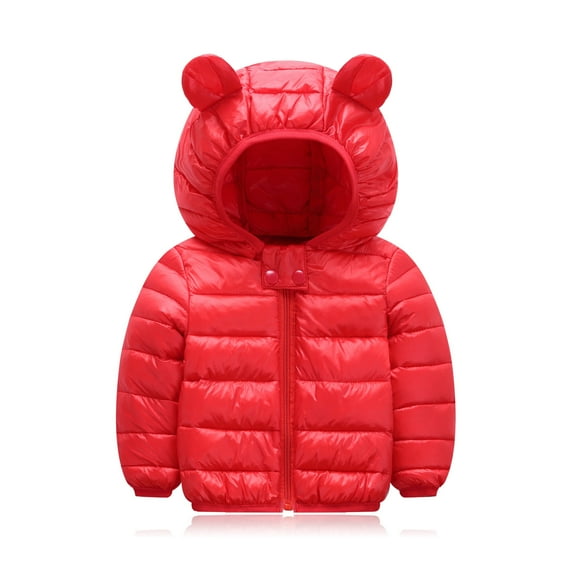 HILEELANG Toddler Baby Girl(12M-6T) Winter Puffer Jacket Coat Hooded Light Weight Padded Outwear Red 2-3T