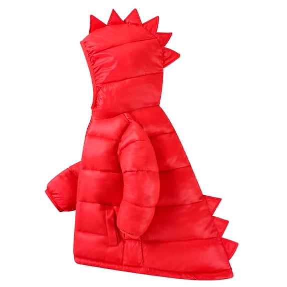 HILEELANG Toddler Boy Girl (12M-7Y) Winter Puffer Jackets Coats Christmas Red Dinosaur Hooded Light Weight Padded Outerwear 3-4T