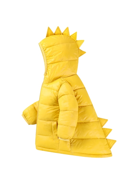 Toddler Boy Girl (12M-7Y) Winter Puffer Jackets Coats Yellow Dinosaur Hooded Light Weight Padded Outerwear 3-4T