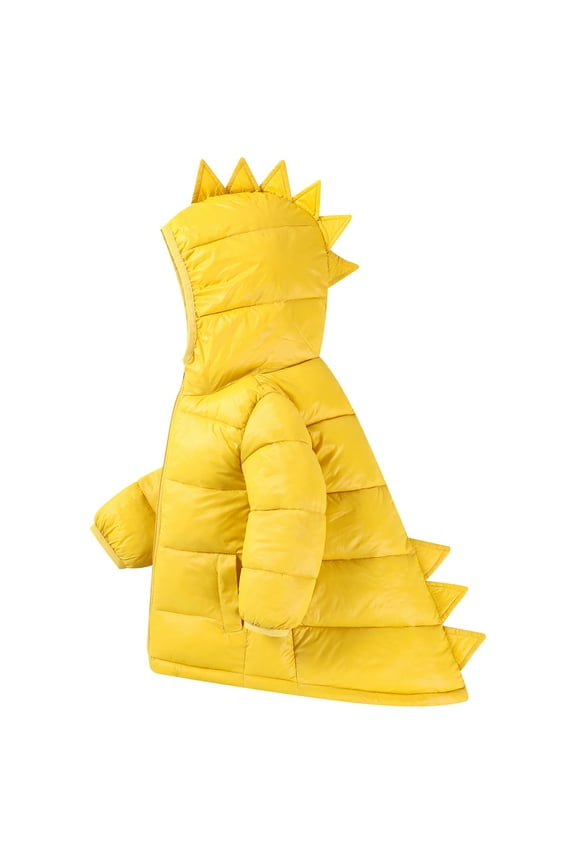 Toddler Boy Girl (12M-7Y) Winter Puffer Jackets Coats Yellow Dinosaur Hooded Light Weight Padded Outerwear 3-4T
