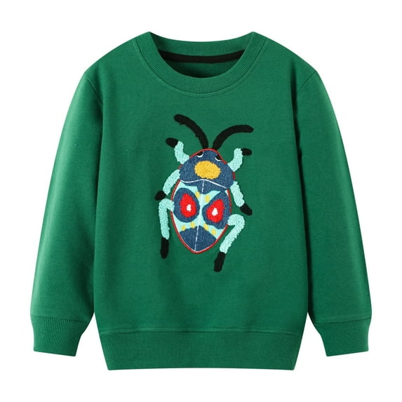 HILEELANG Toddler Boy Green Sweatshirts Halloween Spider Printed Cotton Casual Crew Neck Long Sleeve Tops Shirt 3T