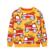 HILEELANG Toddler Boy Long Sleeve Yellow Sweatshirts Vehicles Printed Crewneck Pullover Cotton Top Sweater Shirts 5T