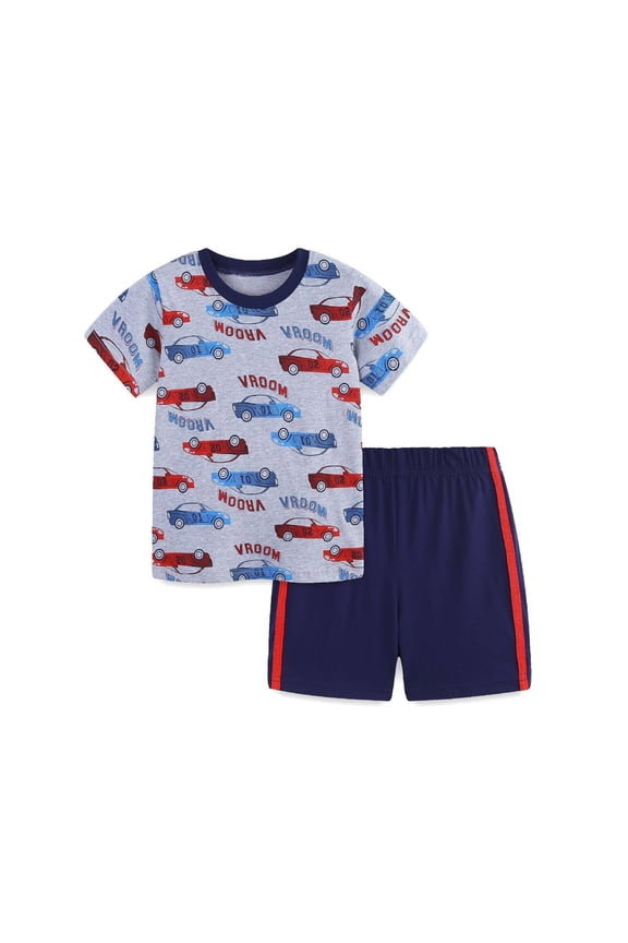 Toddler Boy Summer Short Clothes Sets Outfits Easter Cotton Grey Car Shirts Shorts Playwear 4T
