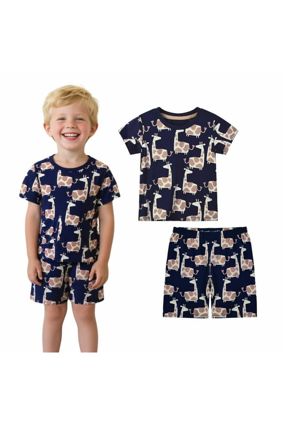Toddler Boy Summer Short Sets Outfits Cotton CrewNeck Black Giraffe Short Sleeve Playwear Sets 3T
