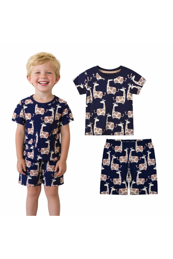 Toddler Boy Summer Short Sets Outfits Cotton CrewNeck Black Giraffe Short Sleeve Playwear Sets 3T