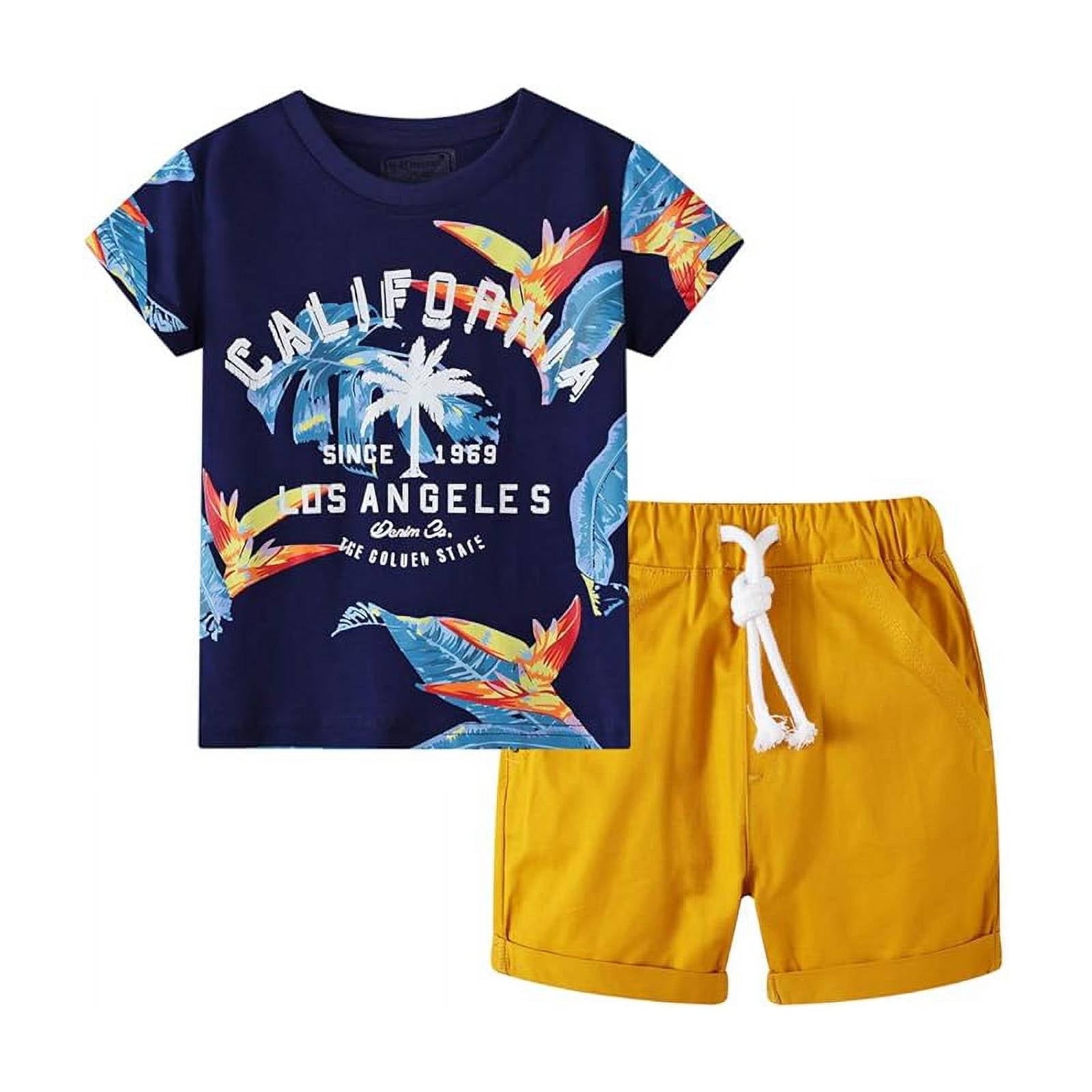 HILEELANG Toddler Boy Summer Short Sets Outfits Cotton CrewNeck Navy ...